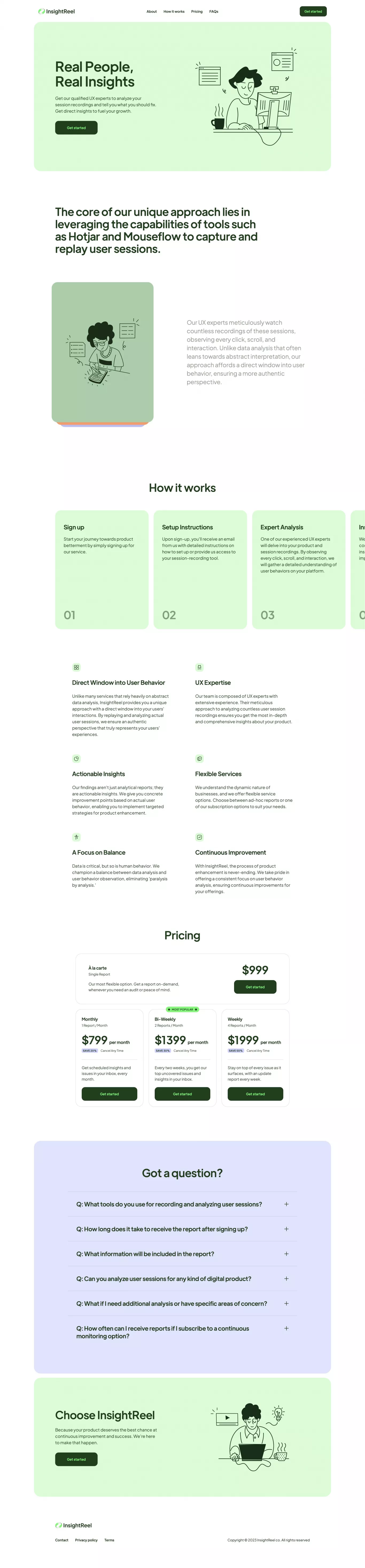 InsightReel landing page screenshot showcasing Tech design