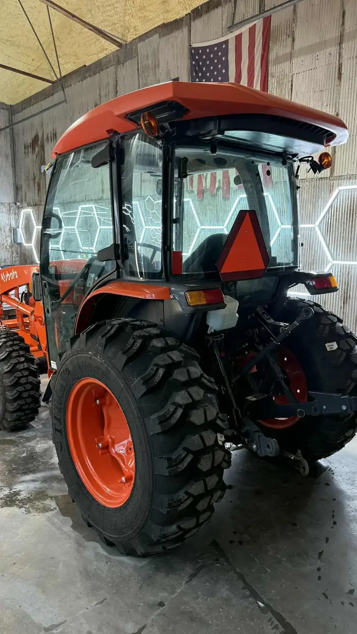 Orange tractor in a shop