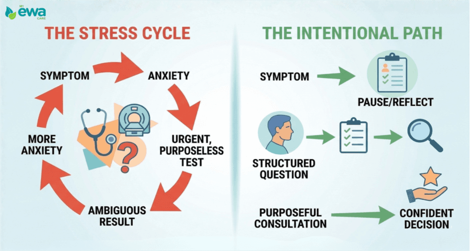 Image alt text:the stress cycle vs intentional path for medical care