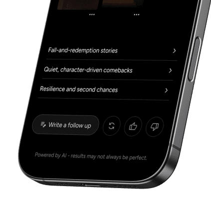 AI-generated thematic refinement options focused on narrative arcs and character journeys