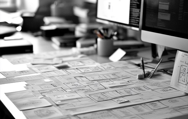 Laptop on a clean desk next to modern decor.