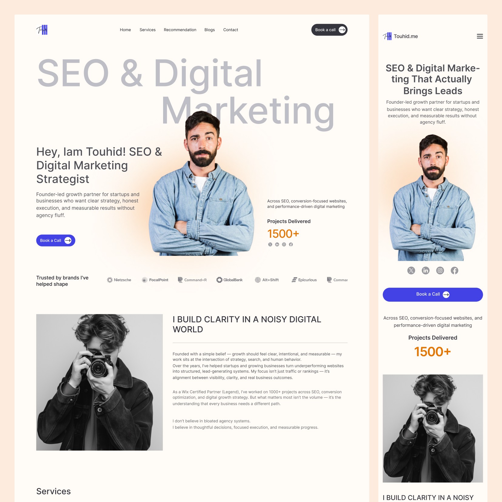 Responsive mobile UI design for an IT and digital services personal portfolio website — touhid.bd designed in Figma by a UI/UX designer