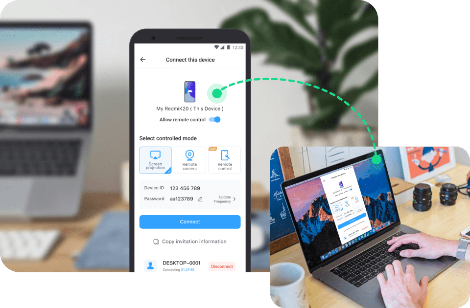 Connecting an Android phone to a computer using DeskIn remote access