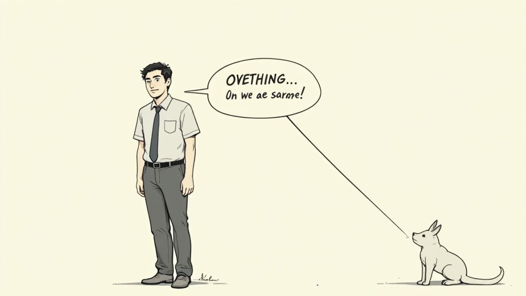 Eine Person steht vor einer Wand voller Notizen und wirkt überfordert.