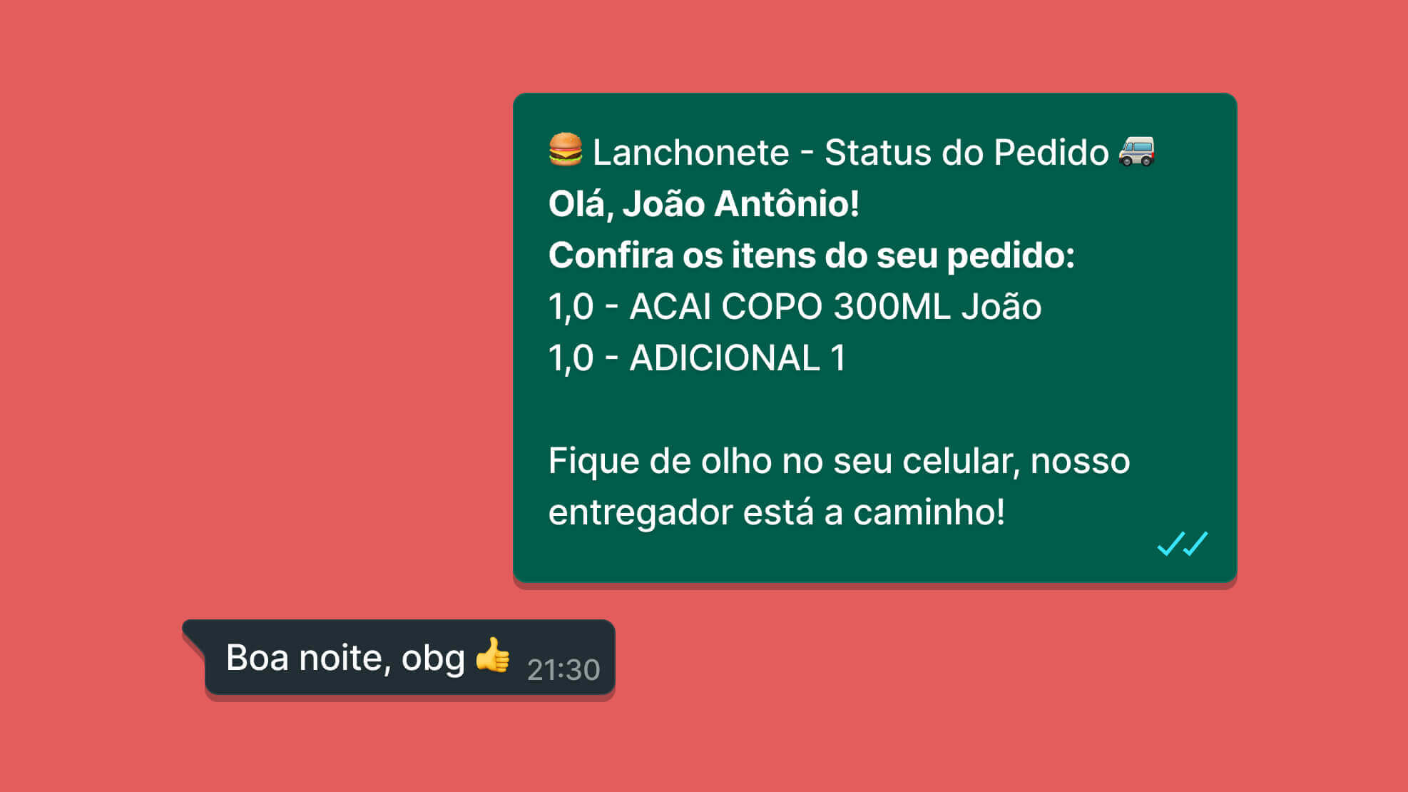 Print de automação de mensagens do WhatsApp para envio de nota fiscal, DANFE e outros documentos fiscais