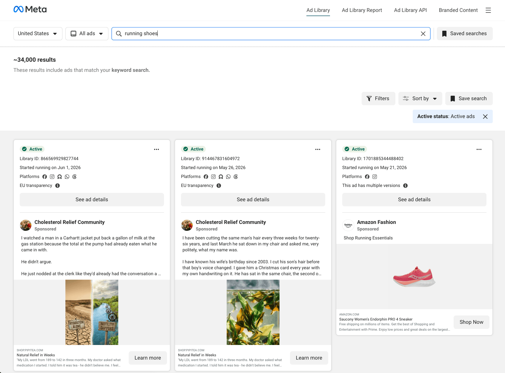 an example view of meta ad library