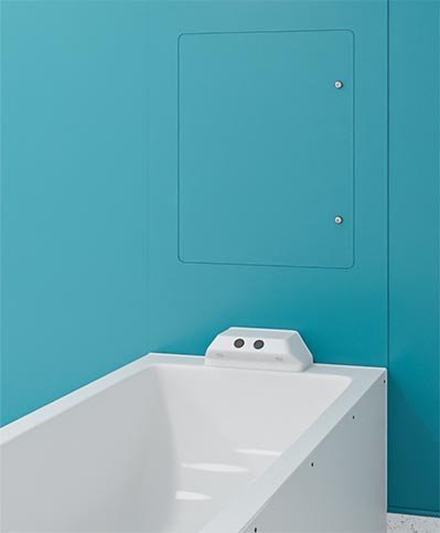 Hygipod Safe bath IPS unit with enclosed plumbing and lockable access hatch