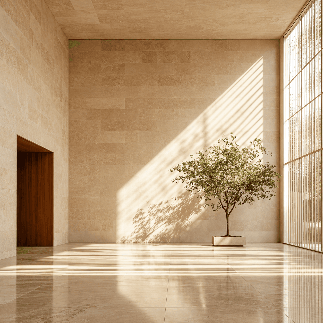 A softly curved plaster wall in a hallway
