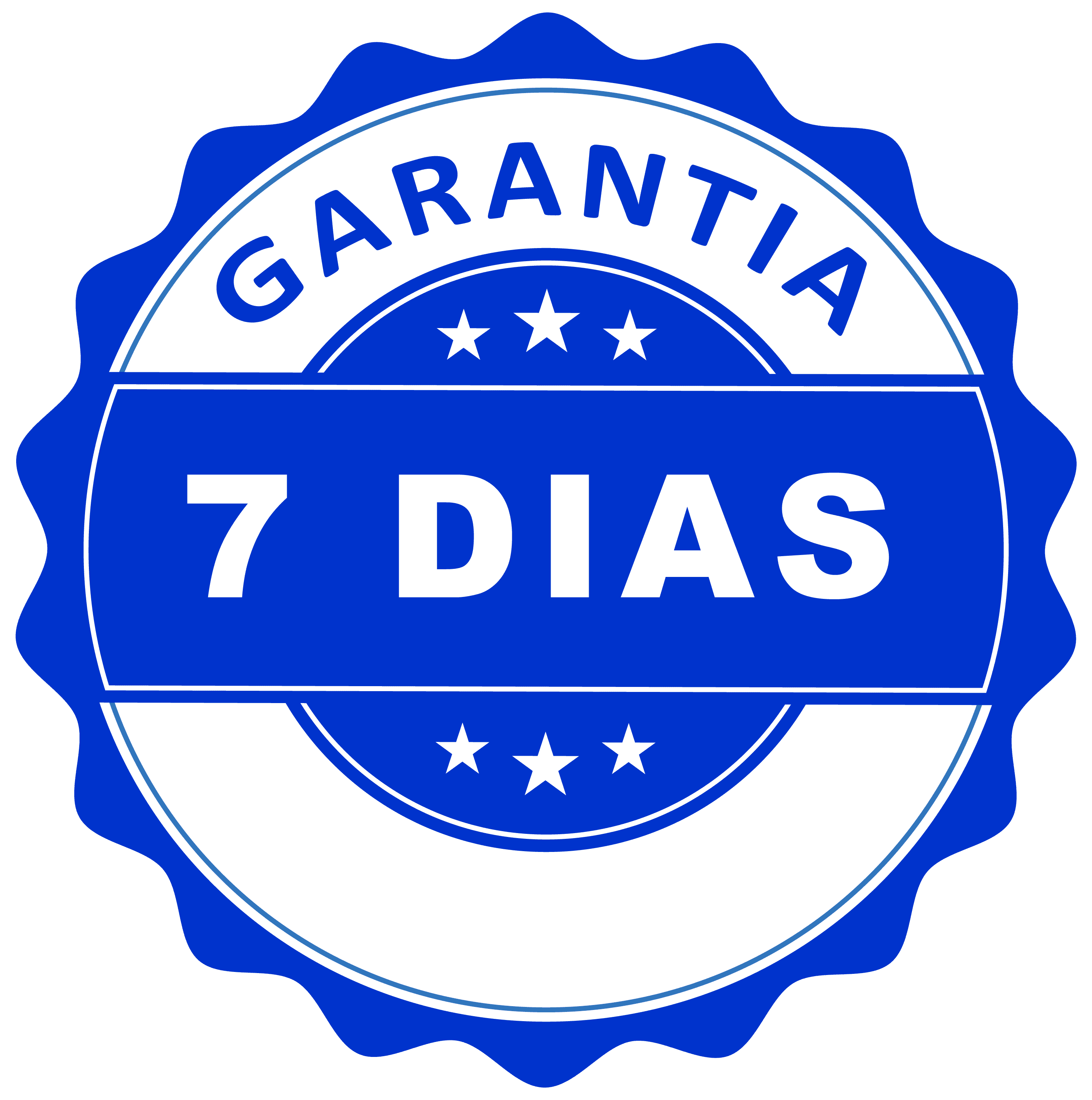 Selo verde de garantia de 7 dias com texto '100% dinheiro de volta garantido