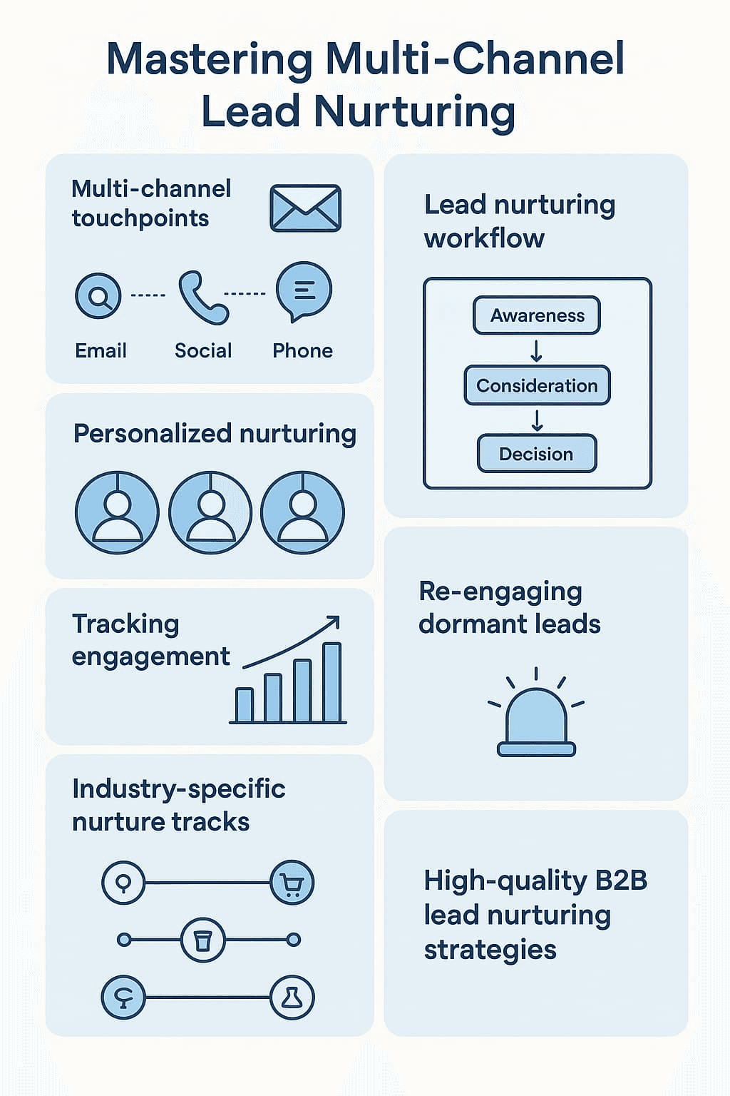 “Strategies for effective multi-channel lead nurturing to boost sales, including personalized outreach, engagement tracking, and reactivating dormant leads”.