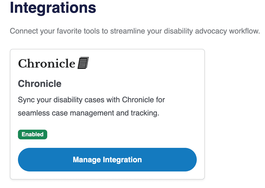 Chronicle integrations page on Benny