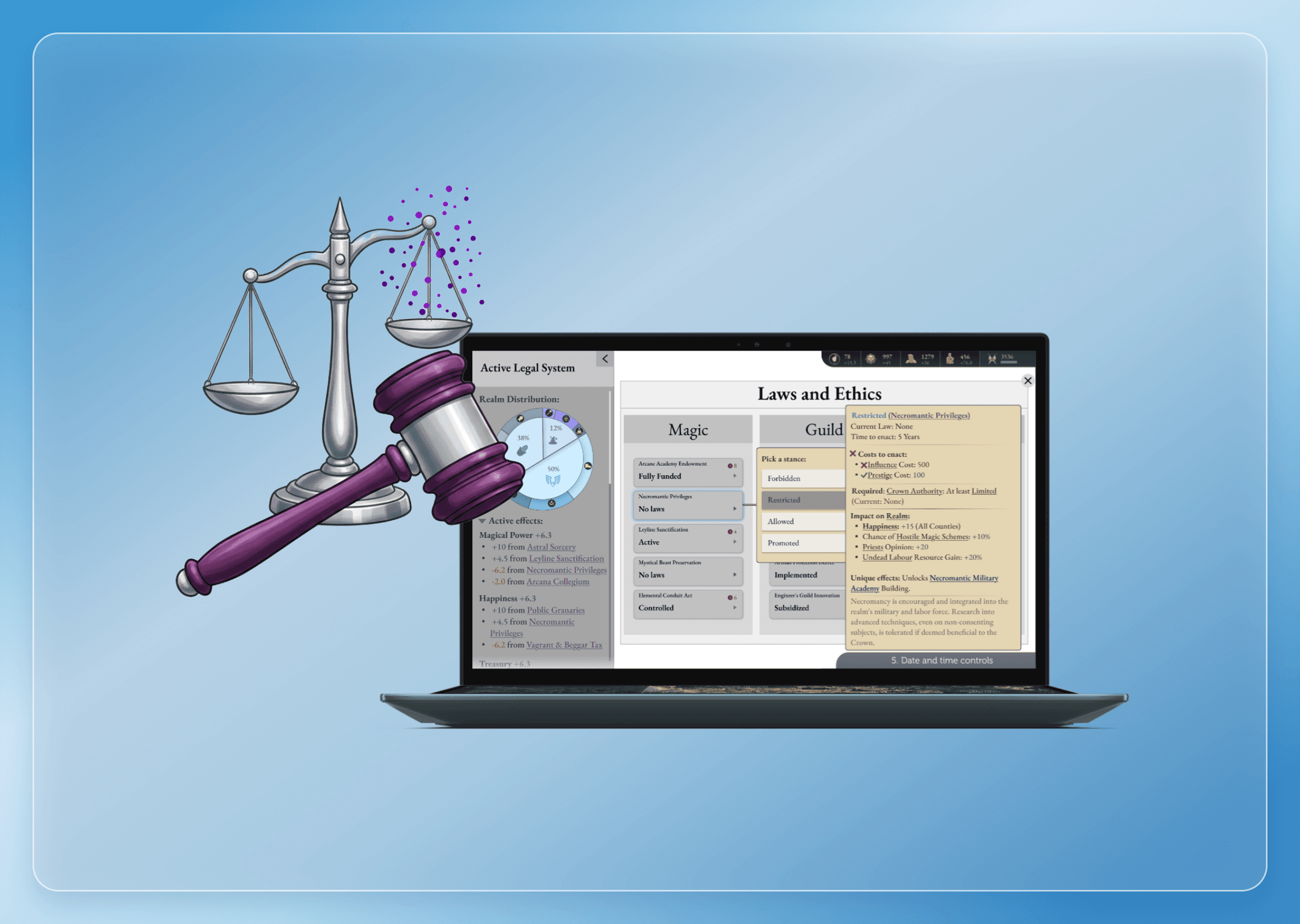 The Laws and Ethics screen on a laptop