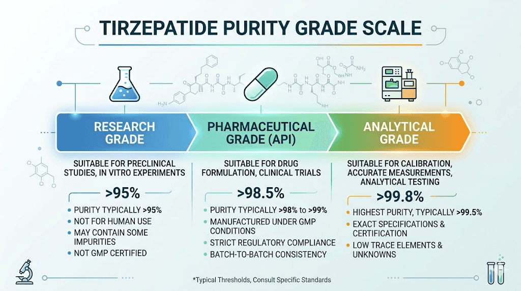 Tirzepatide purity percentage grades comparison chart