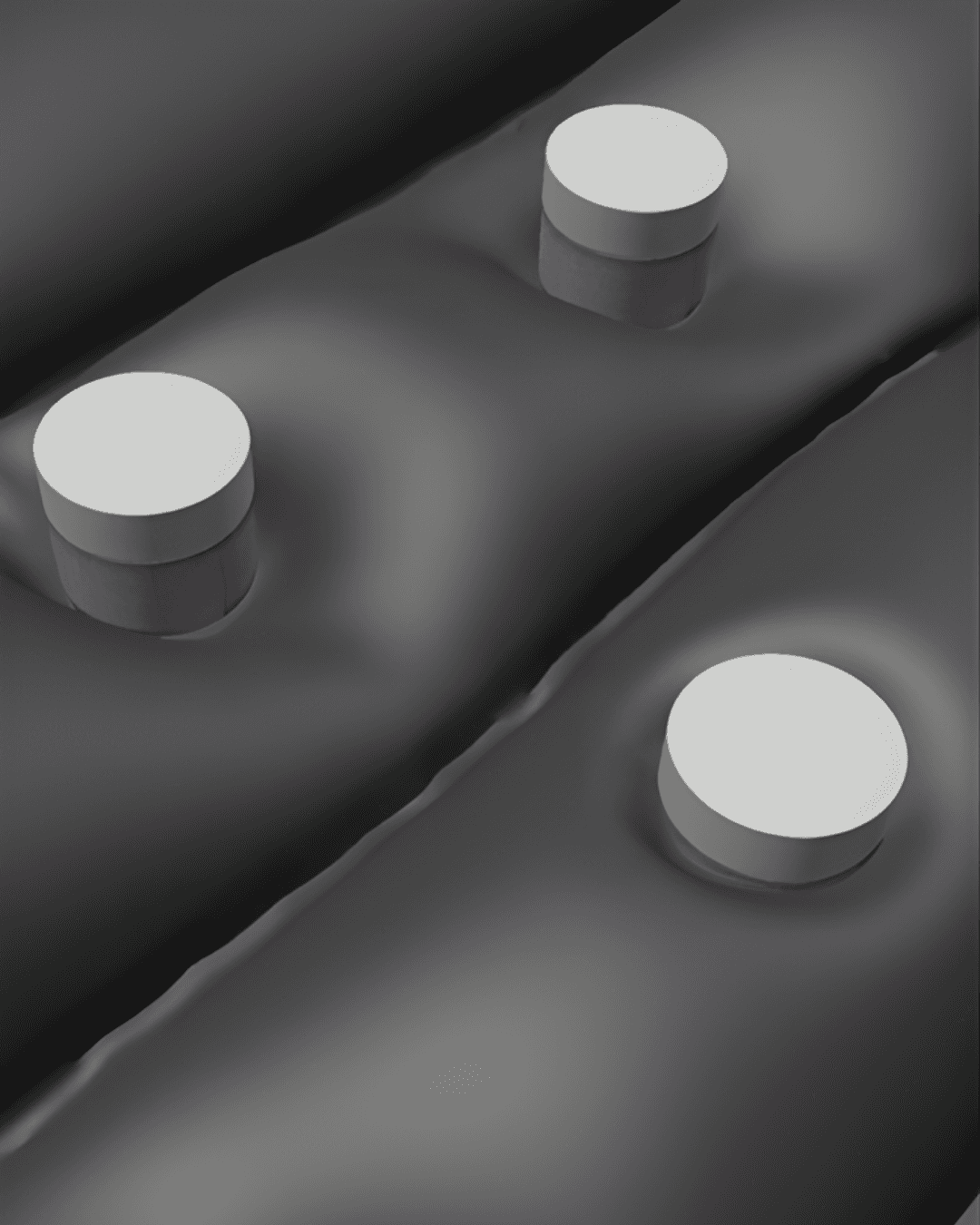 A 3D simulation mockup displays how the product jars interact with the soft-body fabric surfaces