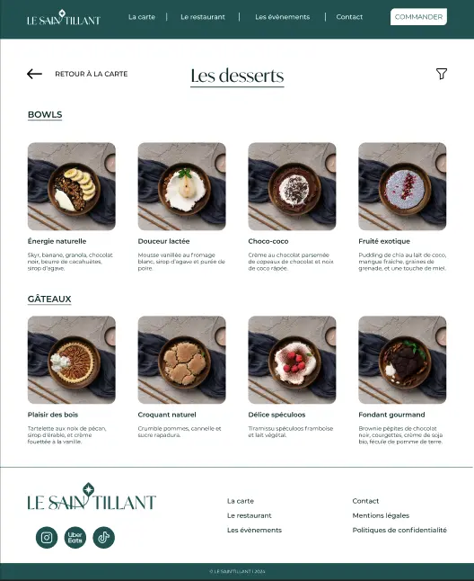 Carte des desserts