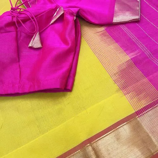 Yellow Dark Pink Silk Cotton Saree