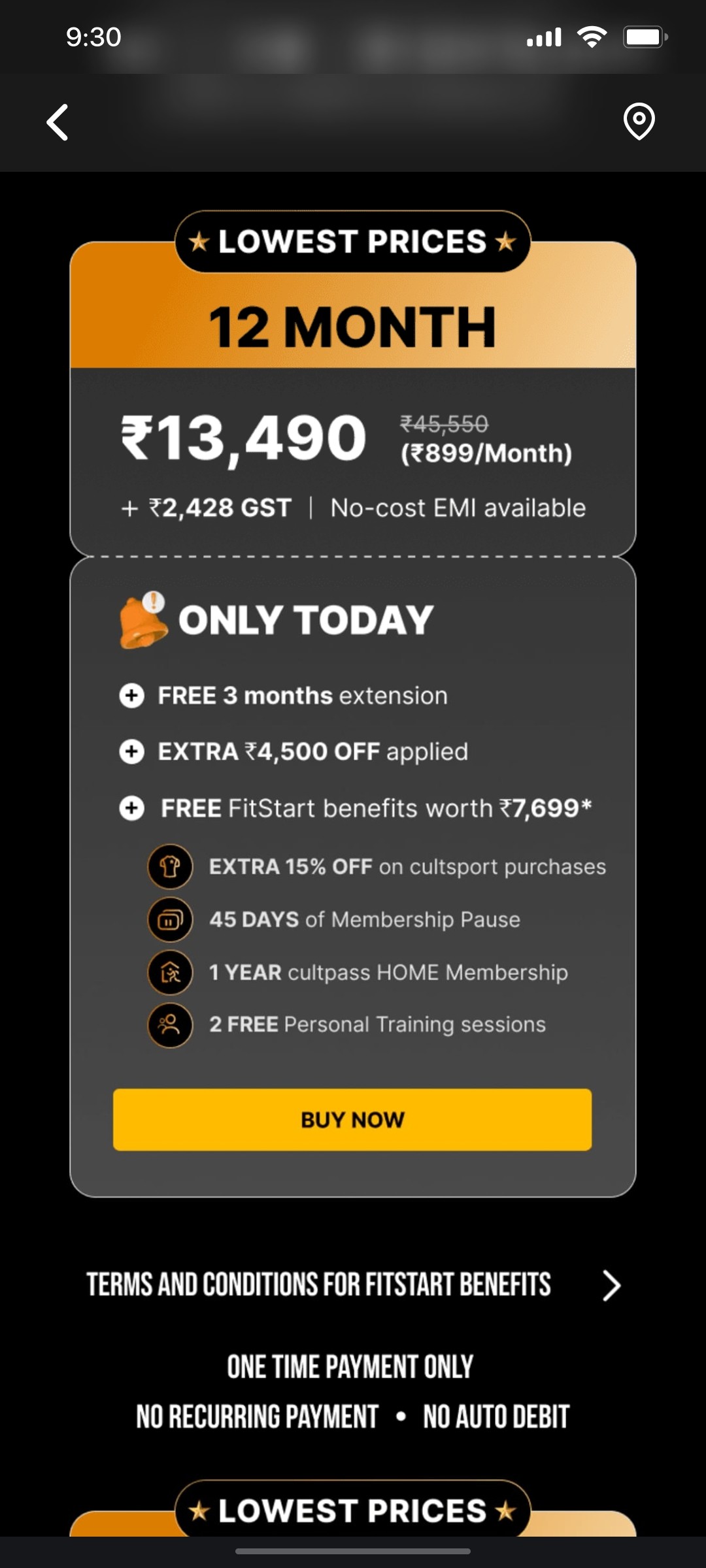 Cult.fit App  Get Now Screen 