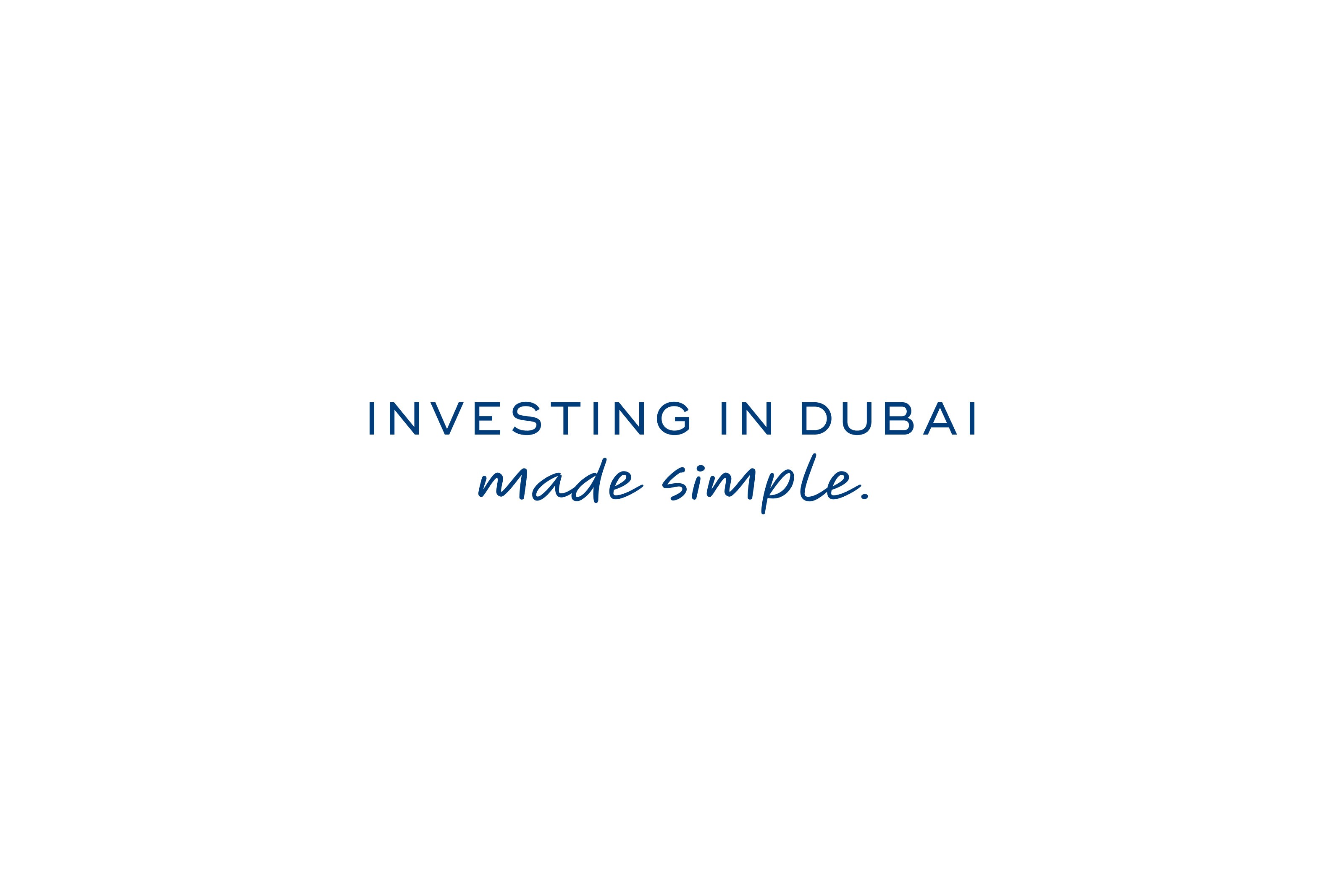 White background with the tagline “Investing in Dubai made simple.” in blue typography.