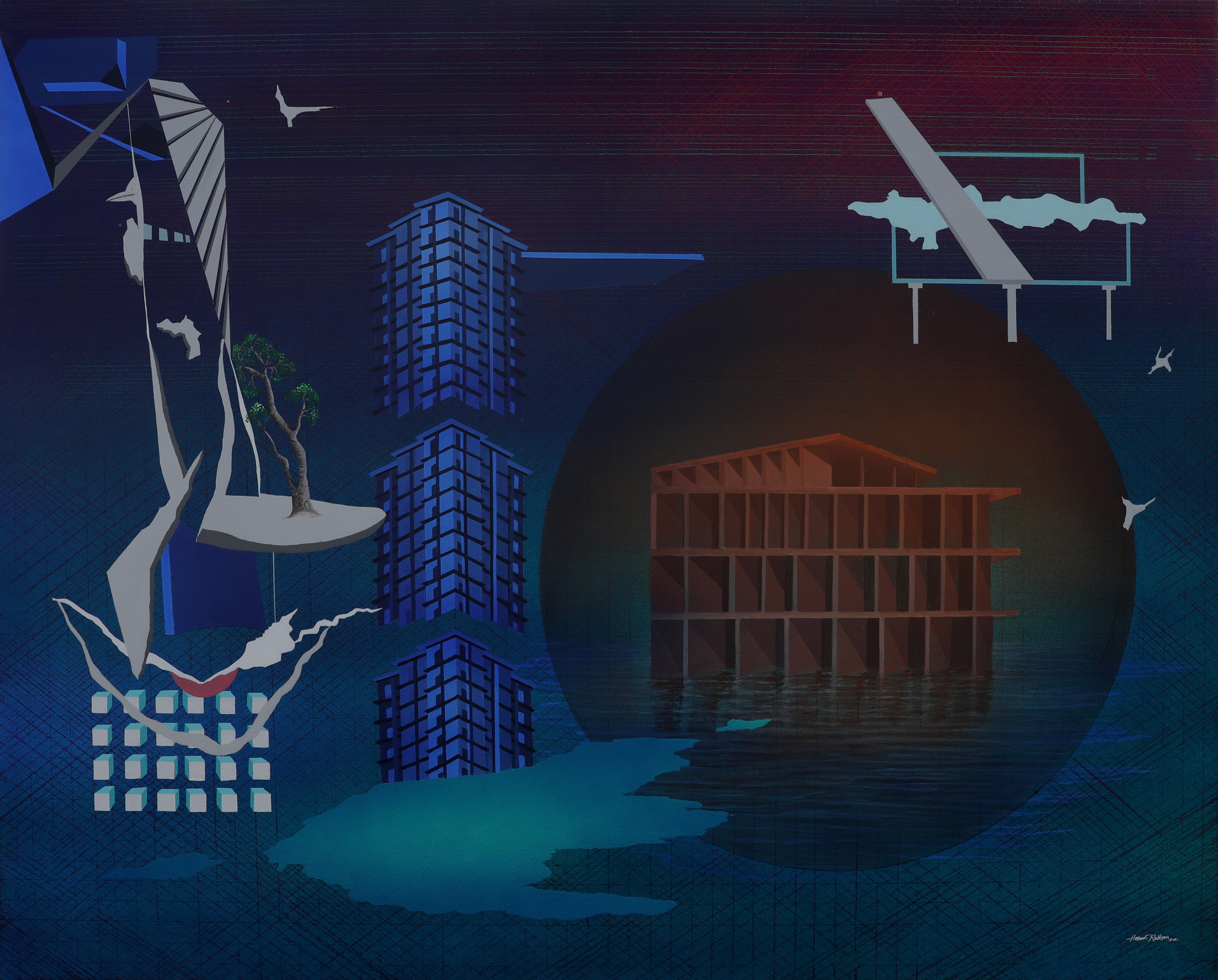 herd of sheep on road painting