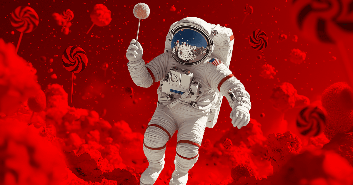 Astronaut eating Candy with having marketing diabetis