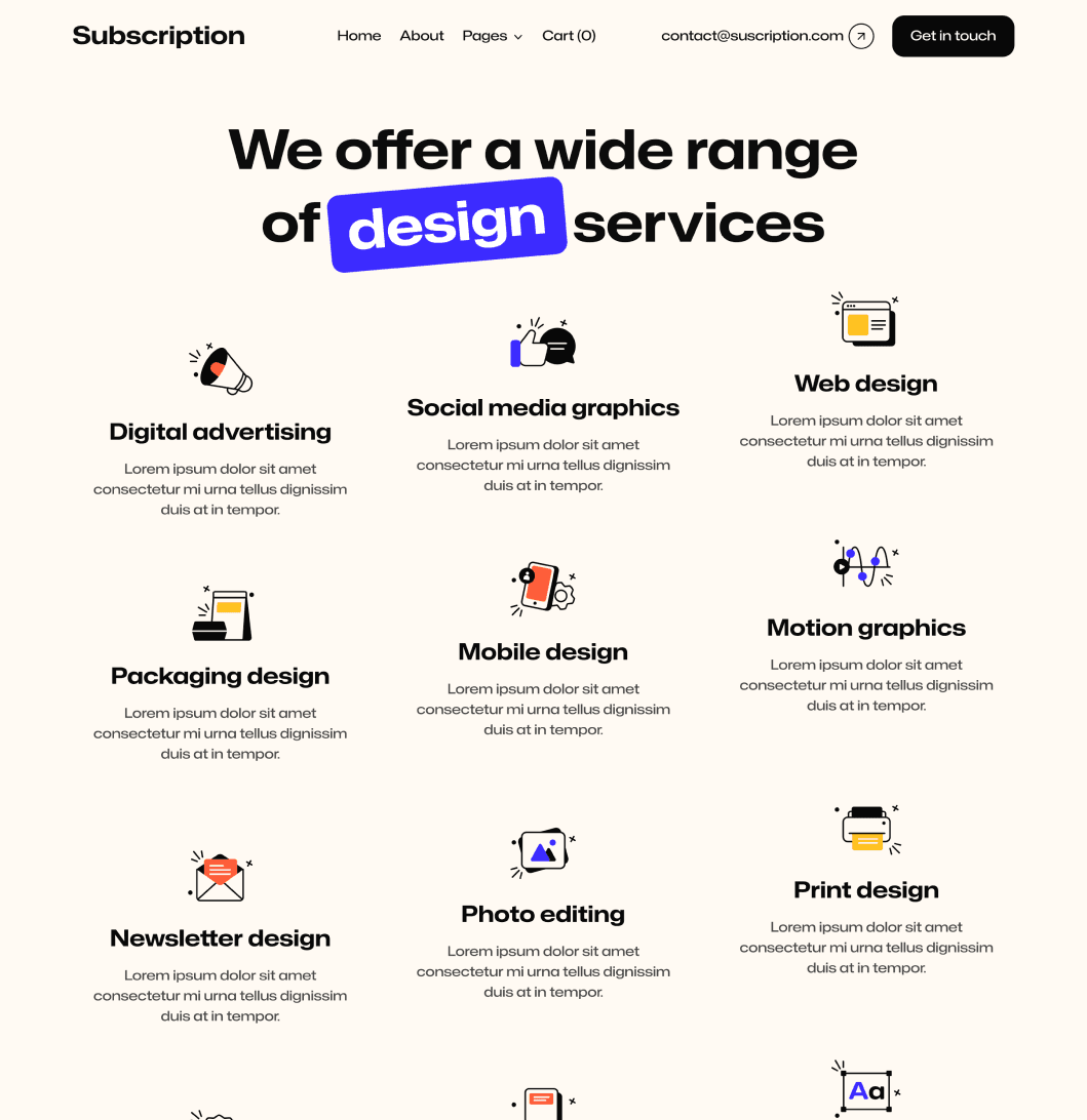 Subscription X - Services Page - Design Subscription Agency Framer Template