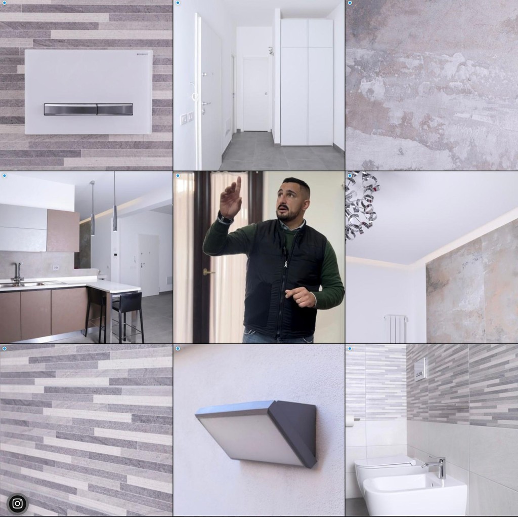 collage di foto di interni con titolare de at ristrutturazioni che fa un check