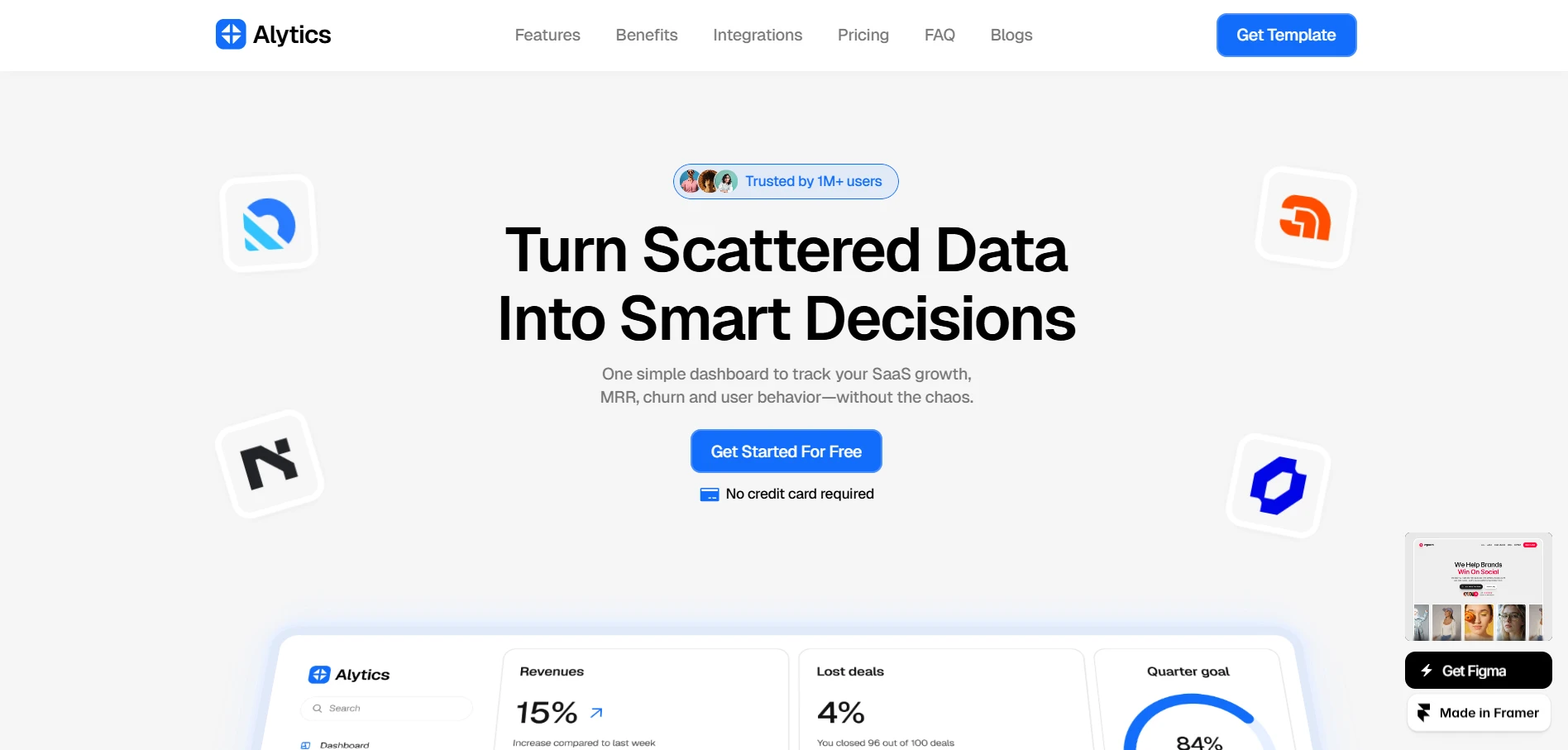 Homepage of the Alytics landing page template