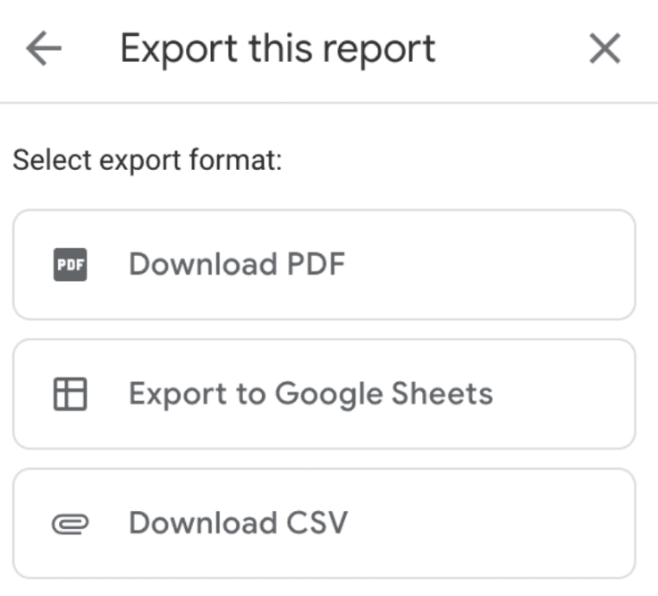 Export button at the top of the report 