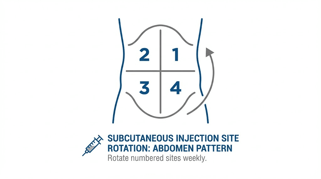 Ipamorelin injection site rotation diagram for subcutaneous injections