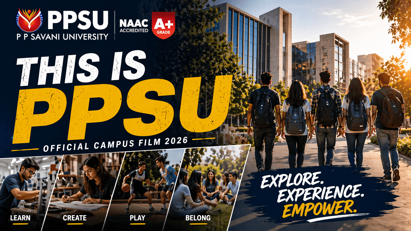 P P Savani University campus brand film by Cinesta showcasing student life and transformation