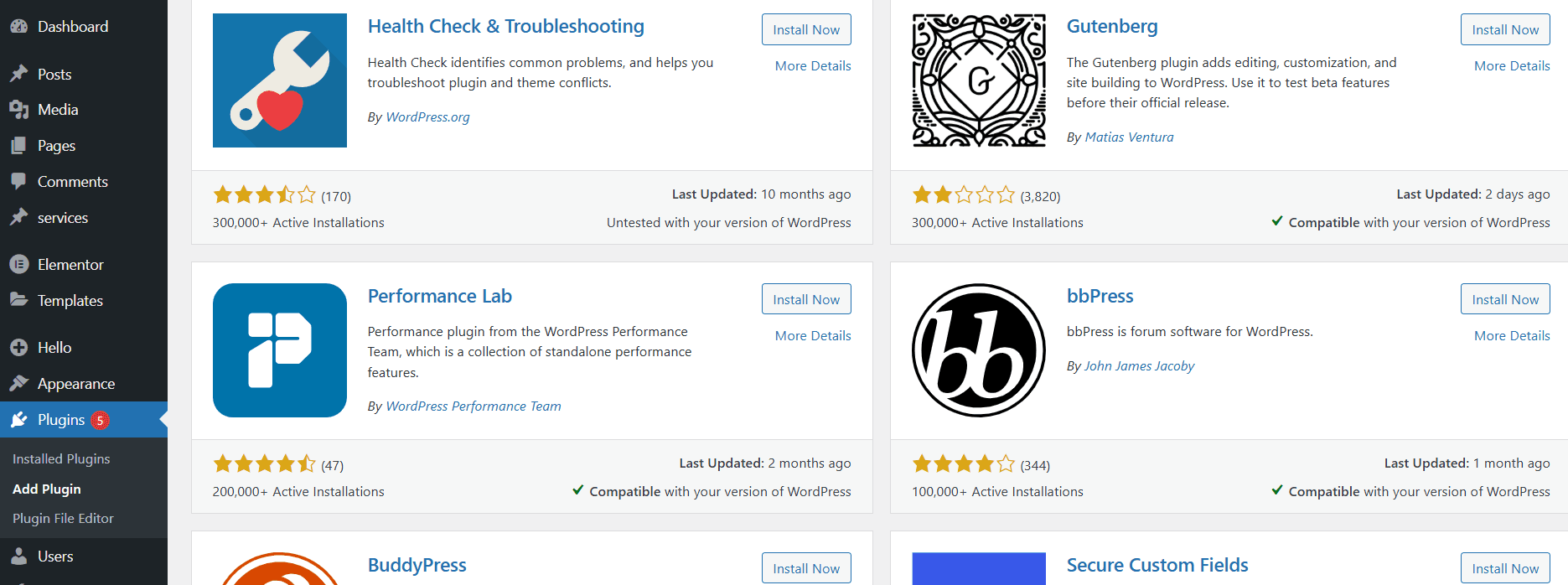 WordPress admin panel with plugin installation interface open