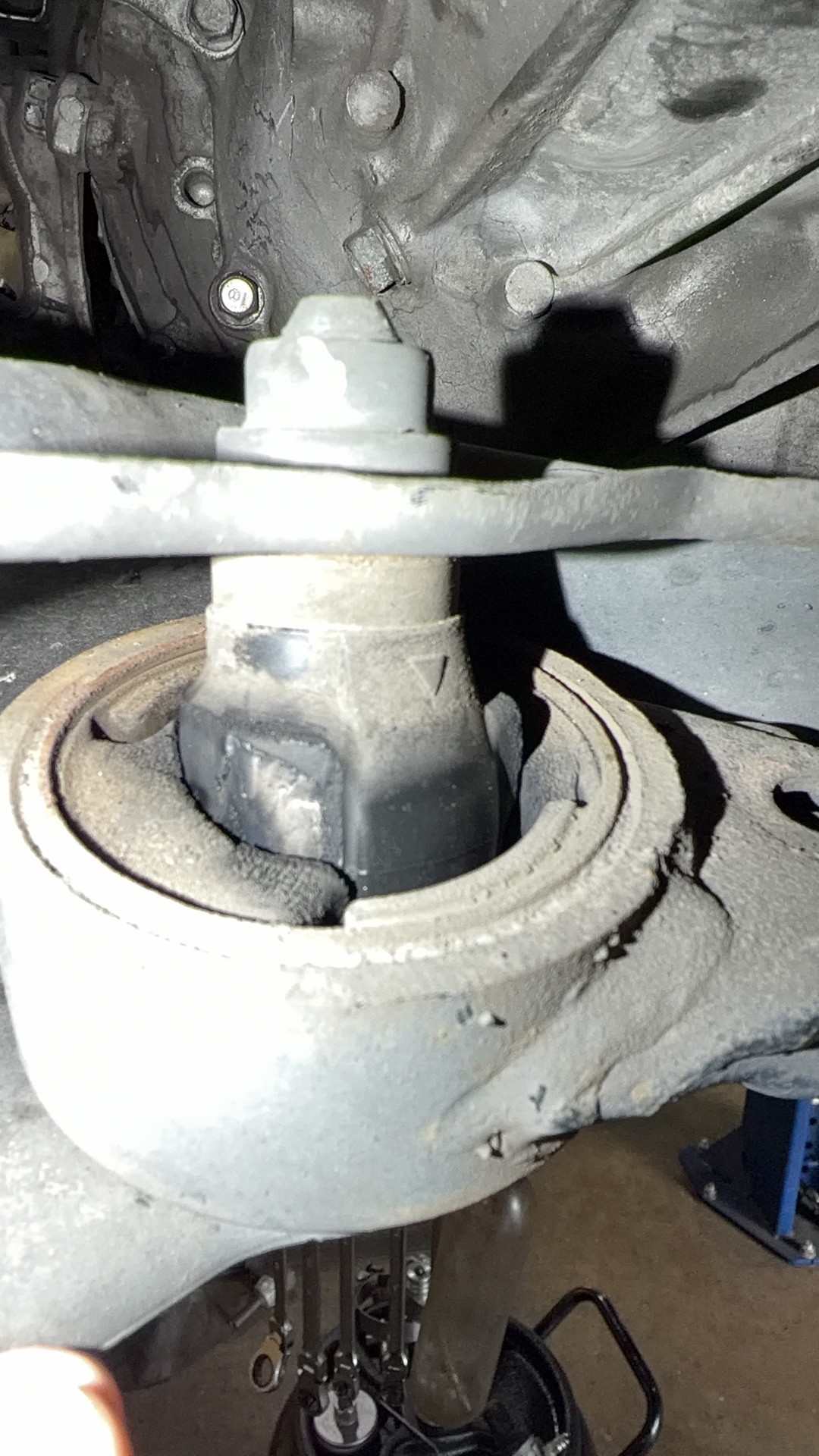 Front lower control arm bushing on the CR-V with the rubber cracked and pulled away inside its housing