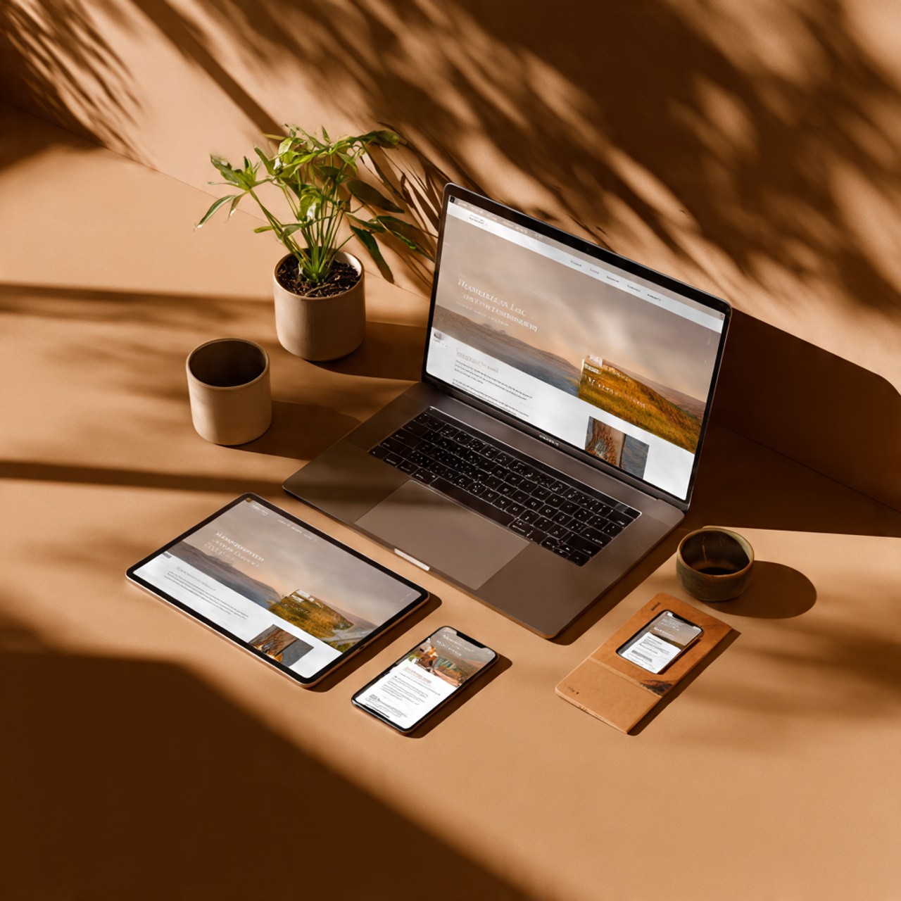 Website displayed on responsive devices: laptop, tablet, and smartphone.