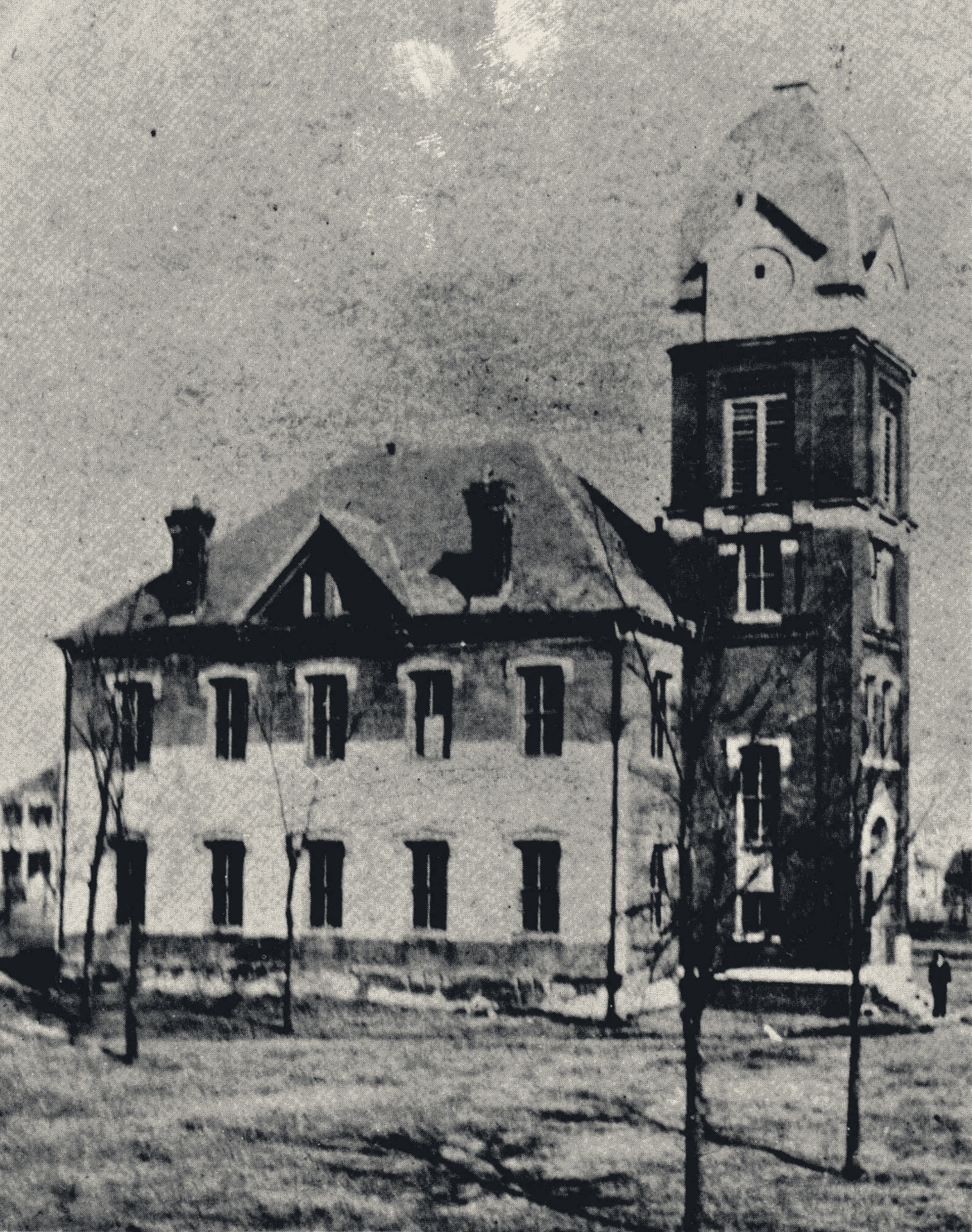 Vintage archival photograph of the historic old Fayette County Courthouse landmark in Fayetteville, Georgia.