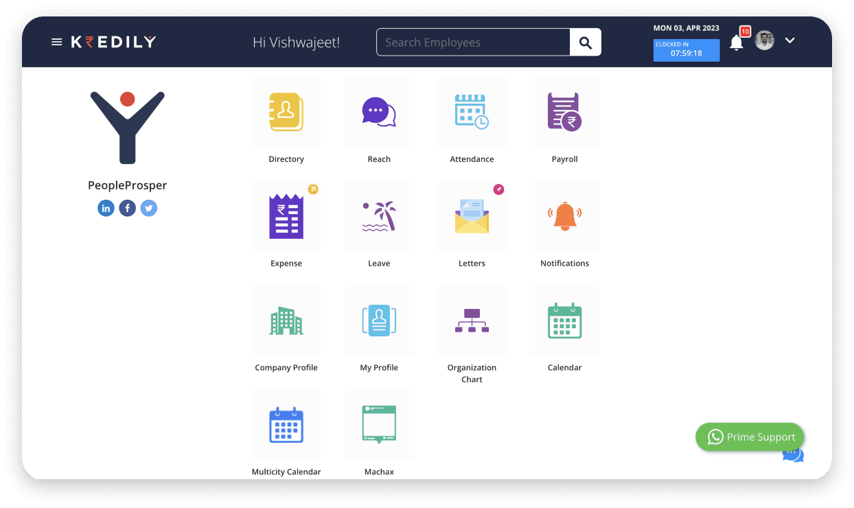 kredily hrms dashboard