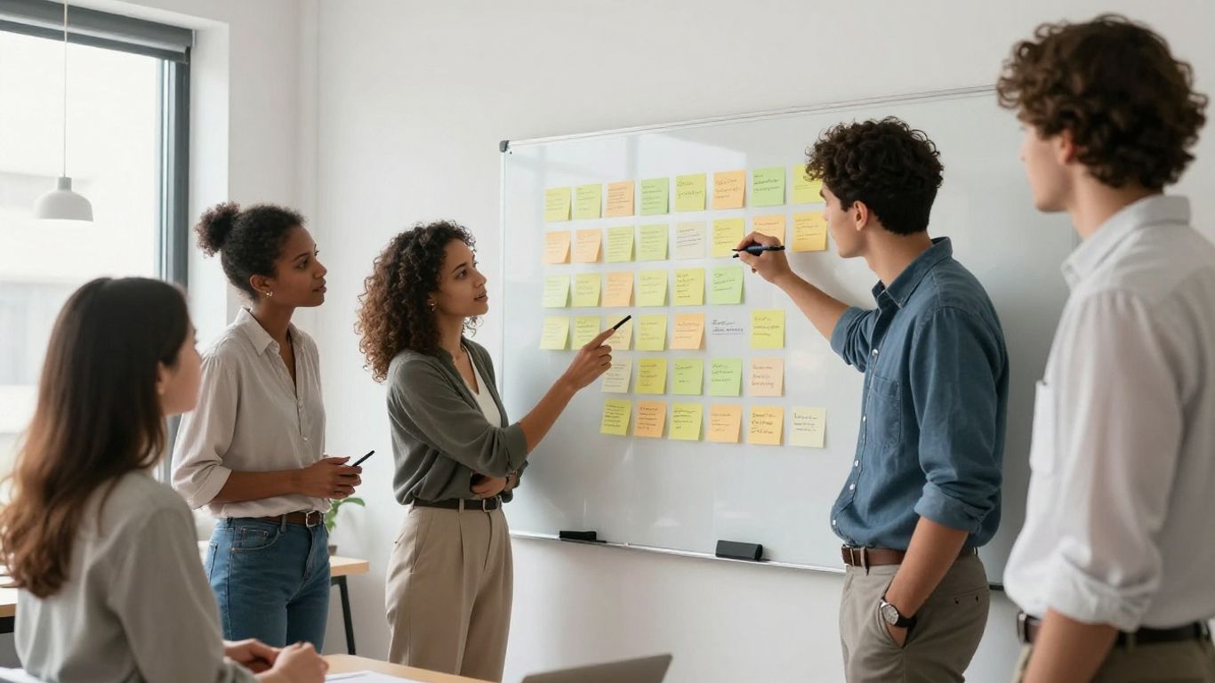 A diverse team working together on a collaborative project