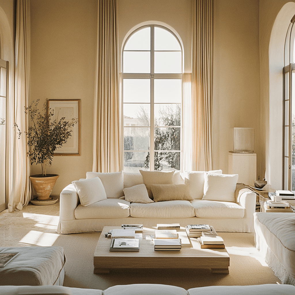 Bright, airy interior shot, big windows and natural light