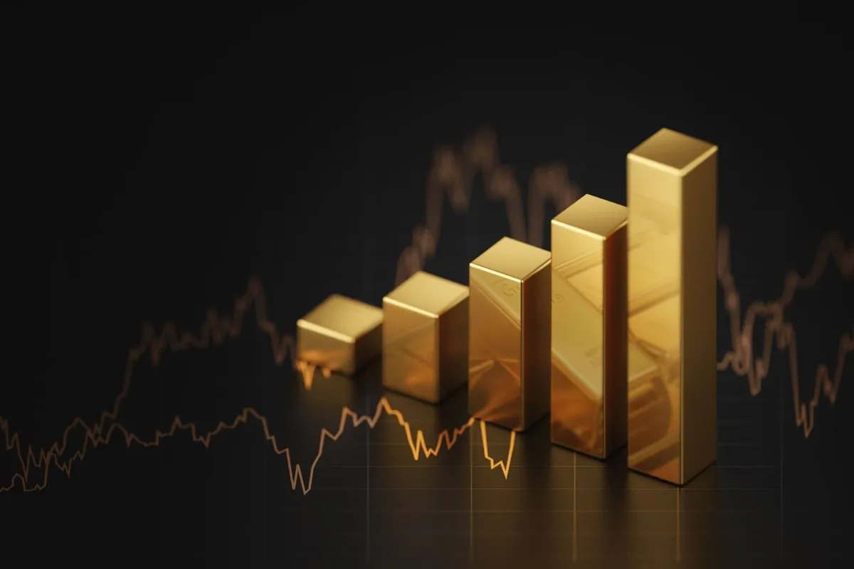 3d Render of a 3d bar graph made of gold