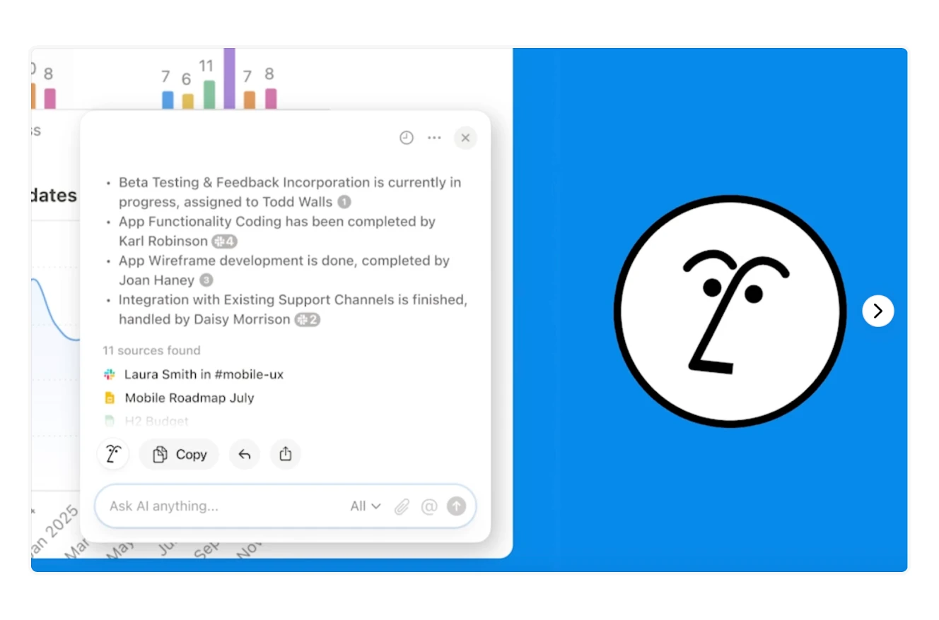 Notion's project management AI assistant summarizing recent work updates