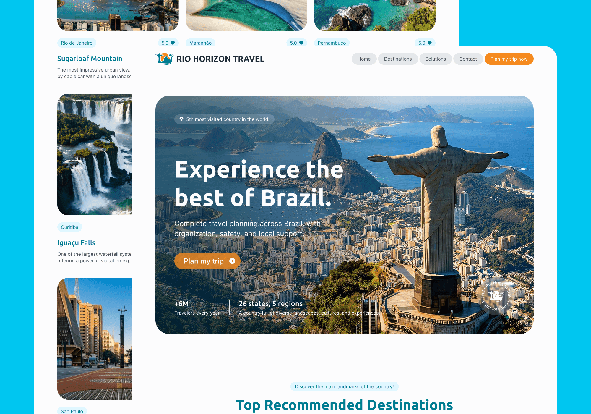 Site de turismo Rio Horizon Travel com destinos brasileiros - projeto do Studio Responsivo