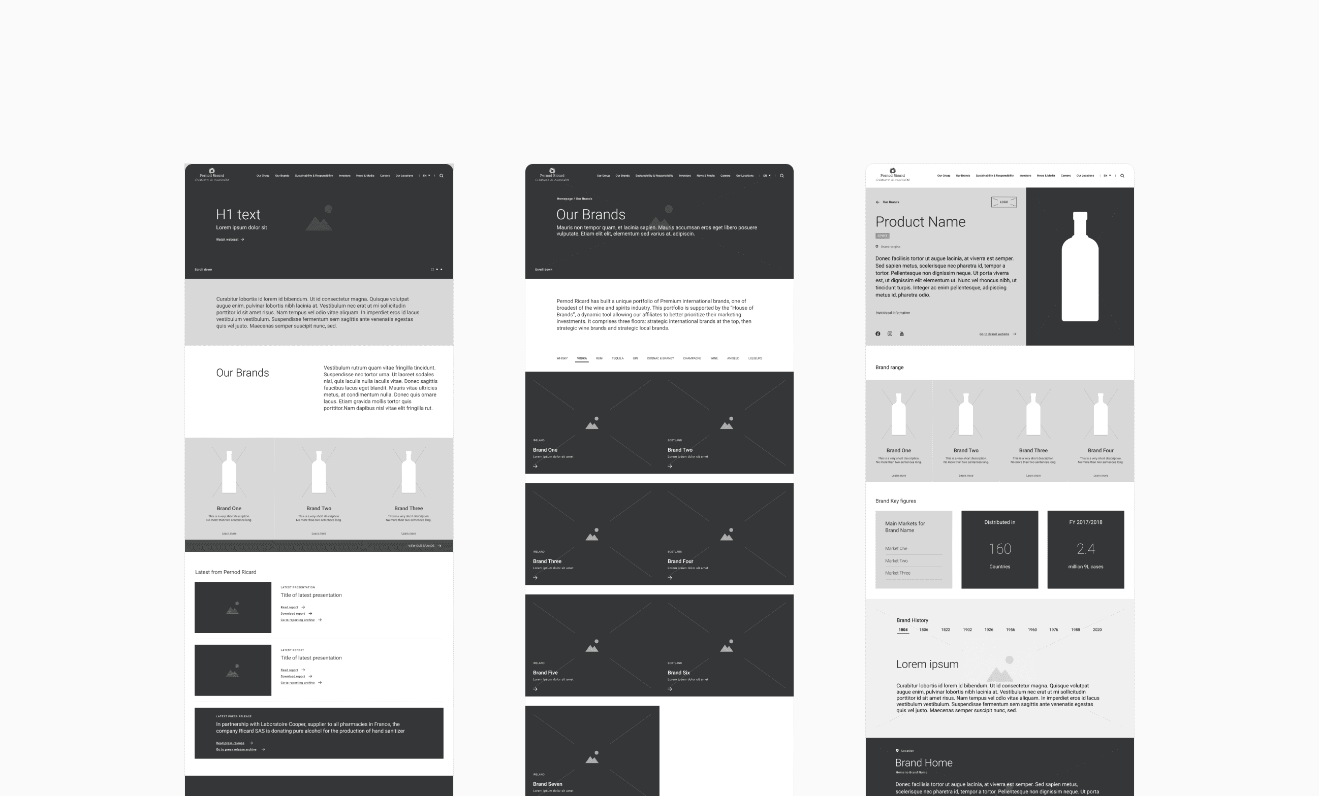 Pernod Ricard set of three wireframes