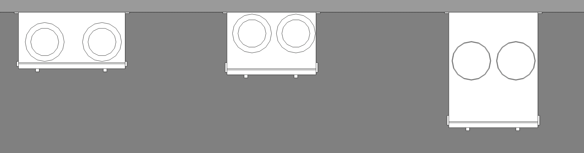 Models TR90, TR130 and TR300 in plan and elevation views.