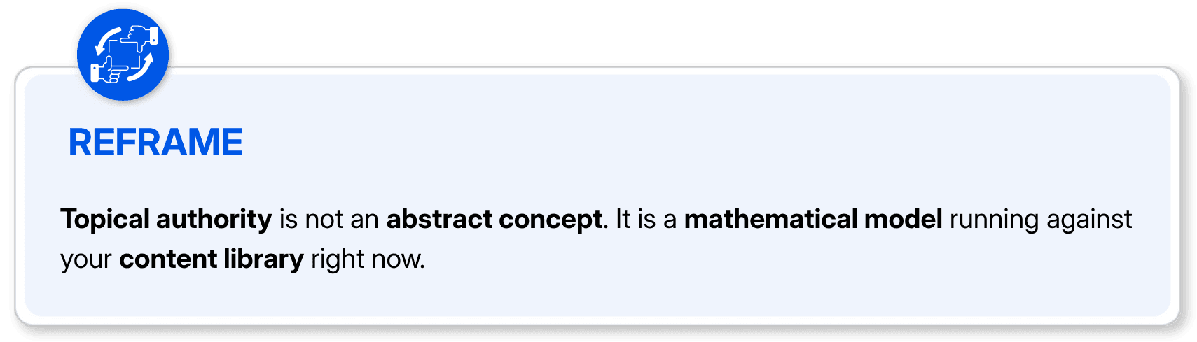 Reframe highlighting topical authority as a mathematical model applied to a website's content library