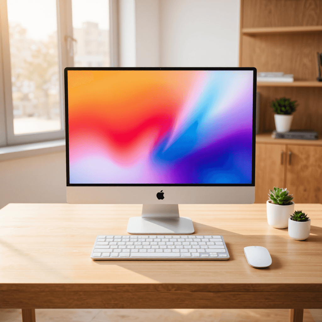 product photography of all-in-one computer with keyboard and mouse