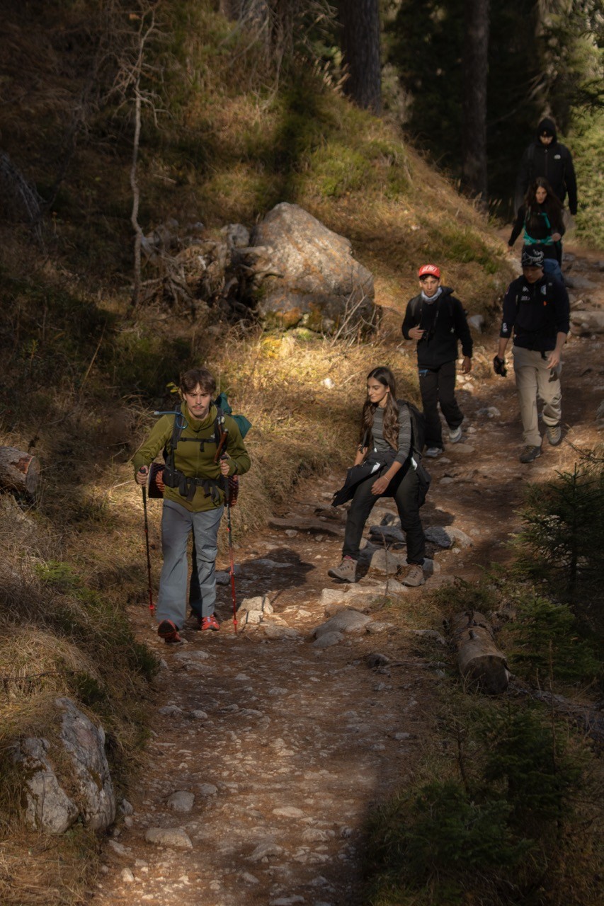Winter hiking in the dolomites – Group of hiking people