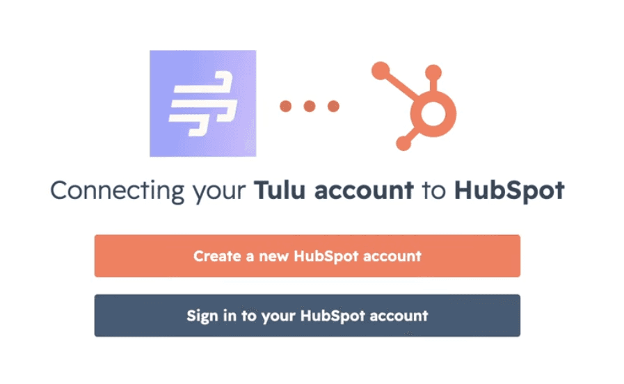 The Tulu–HubSpot connect screen