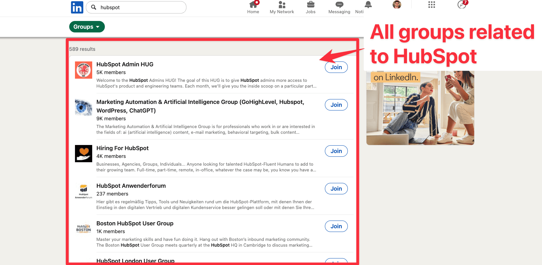 LinkedIn groups list