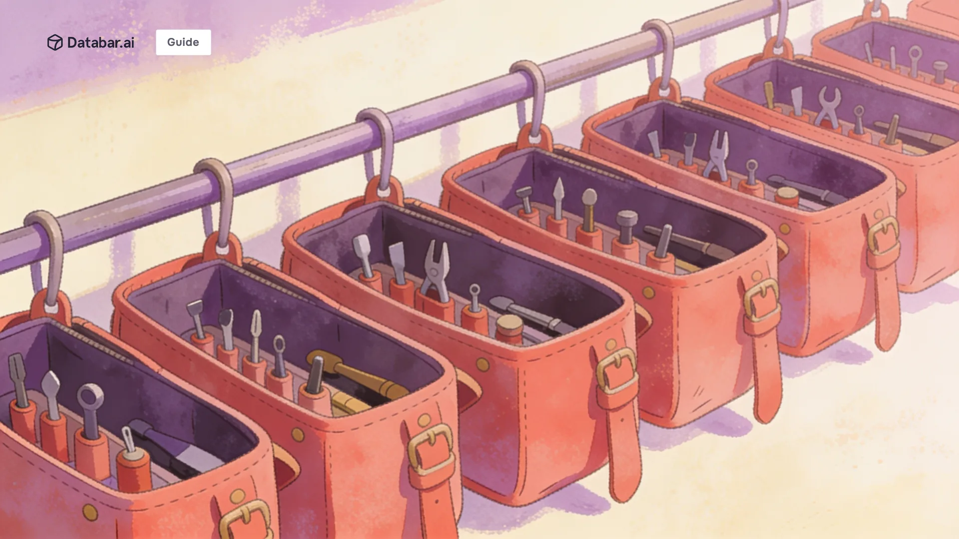 Illustration of a rack of identical satchels each filled with the same set of tools — Sales Enablement Software: What It Does and Which Tools Get It Right