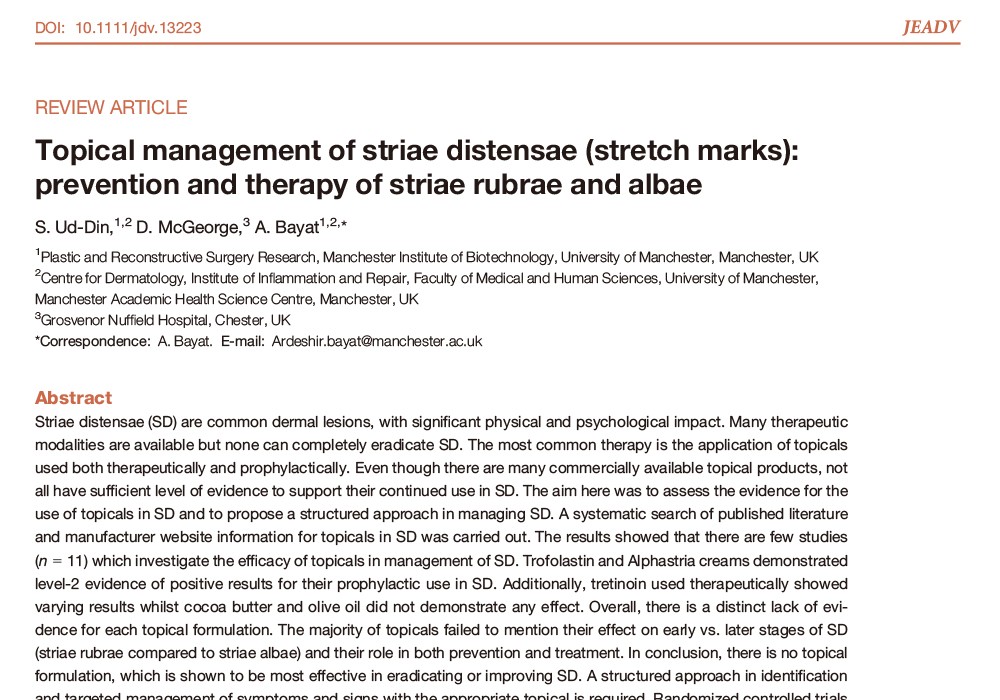 Topical management of striae distensae (stretch marks): prevention and therapy of striae rubrae and albae