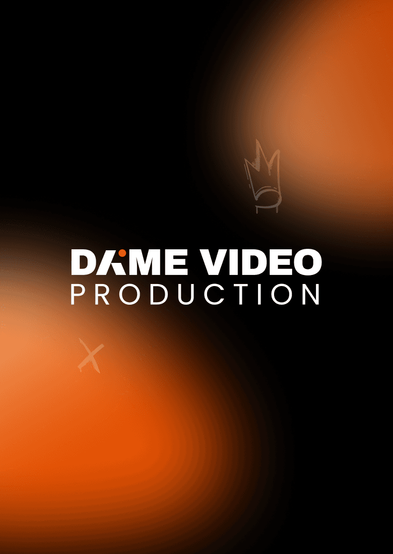 Logo společnosti Dáme Video na černo-oranžovém pozadí.